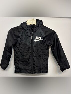 Nike Black Windbreaker Jacket with White Logo Windbreaker Jacket Kids Girls XS 4
